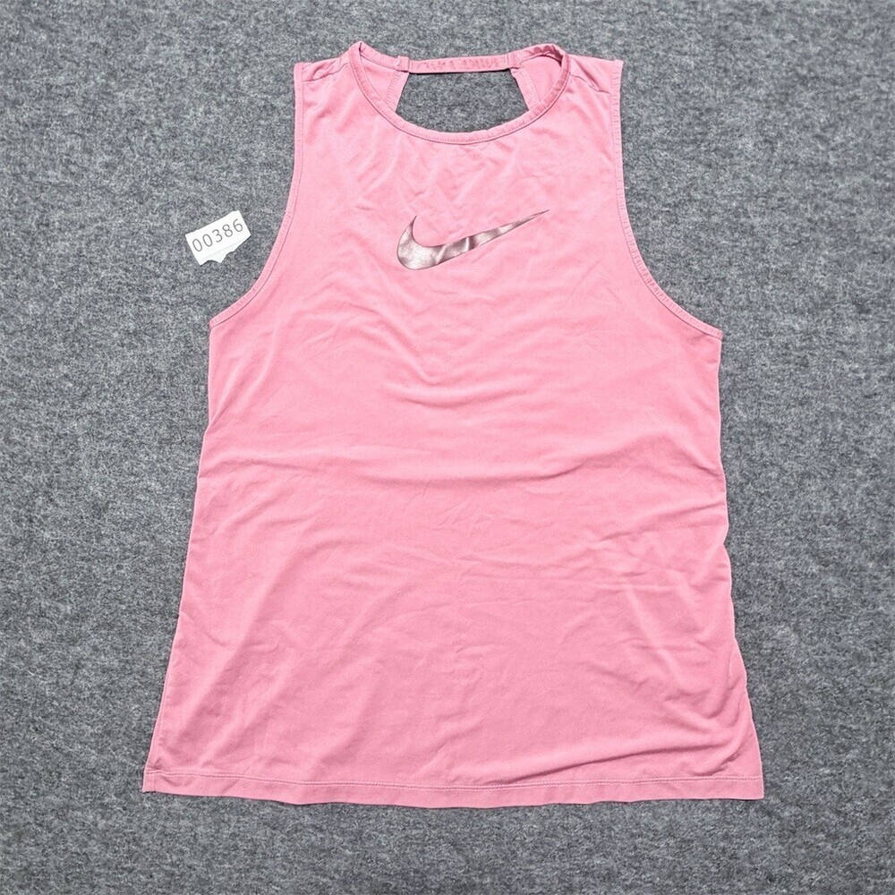 Nike Pro Dri-FIT Tank Top Womens Size M Pink Reflective Logo Sleeveless